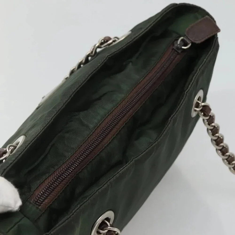 PRADA Chain Shoulder Bag Nylon Green Auth BD1448 - Picture 7 of 16